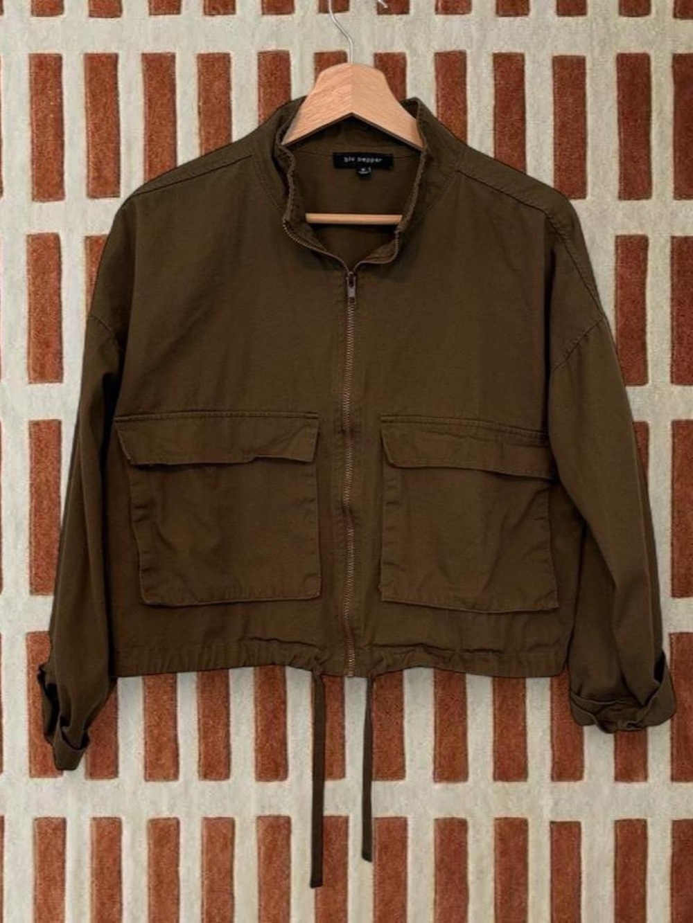 Blu Pepper 100% Cotton Olive Green Utility Crop Jacket
